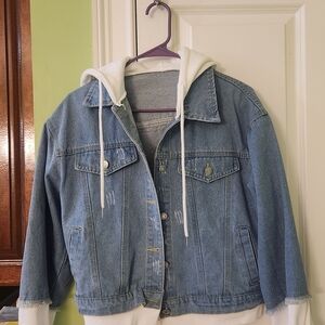 Women's Blue Jean Jacket with White Hoodie